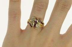 14K Yellow Gold Baguette Ruby Diamond Pave Wave Statement Ring