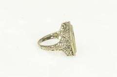 18K White Gold Art Deco Lapis Lazuli Filigree Squared Ring