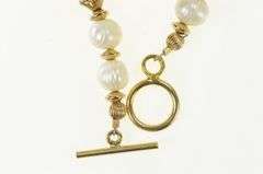 10K Yellow Gold Retro Vintage Pearl Ornate Toggle Clasp Bracelet