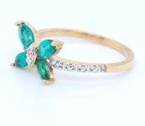 10KT Yellow Gold Emerald Butterfly Ring