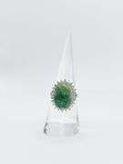 Delightful 11.00CTS Cabochon-Cut Emerald & 1.00CTW White Sapphire Ring in Sterling Silver