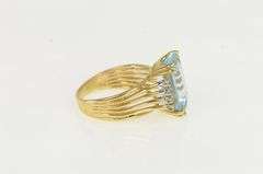 14K Yellow Gold Emerald Cut Blue Topaz Diamond Cocktail Ring