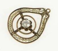 10K Yellow Gold Victorian Pearl White Sapphire Tear Drop Charm/Pendant