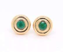 Charming 18kt Bezel Set Emerald Stud Earrings
