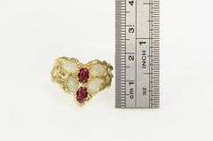 14K Yellow Gold Retro Ruby Opal Cluster Chevron Statement Ring