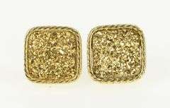 14K Yellow Gold Squared Gold Druzy Agate Geode Stud Earrings