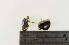10K Yellow Gold 1940's Black Onyx Diamond Heart Love Stud Earrings