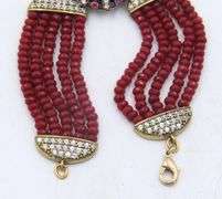 925 Sterling Silver Emerald, Ruby and Cubic Zirconia with 6.75 inches 5 Row Ruby Beads Bracelet