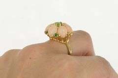 14K Yellow Gold 1960's Coral Emerald Vintage Domed Cocktail Ring
