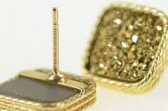 14K Yellow Gold Squared Gold Druzy Agate Geode Stud Earrings