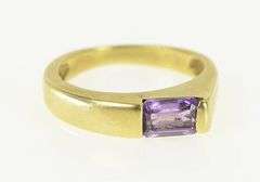 14K Yellow Gold Emerald Cut Amethyst Squared Stackable Band Ring
