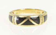 14K Yellow Gold Black Onyx Inlay Diamond Statement Band Ring
