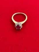 LADIES 14K GOLD DIAMOND AND RUBY RING