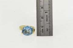 14K Yellow Gold Oval Blue Topaz Retro Freeform Statement Ring