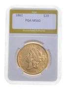 MS60 1861 $20 Liberty Head Gold Double Eagle - Graded PGA
