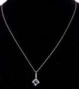 Excellent 14K White Gold Aquamarine and Diamond Pendant Necklace