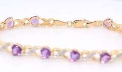 Attractive Yellow Gold Amethyst Heart and Diamond accent Bracelet