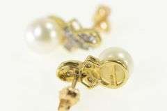 10K Yellow Gold Pearl Diamond Ribbon Vintage Stud Earrings