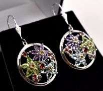 Multi-Gem Pendant and Earrings in Sterling Silver