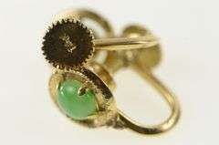 14K Yellow Gold Round Jade Cabochon Screw Back Vintage Earrings