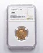 AU58 1916 Cuba Gold 5 Pesos NGC