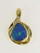 14K Yellow Gold Natural Black Opal Diamond Loop Statement Pendant