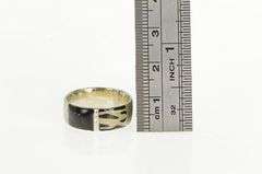 14K White Gold Zebra Enamel Textured Statement Band Ring