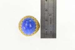 14K Yellow Gold Oval Lapis Lazuli Domed Textured Lattice Ring