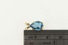14K Yellow Gold Pear Blue Topaz Diamond Accent Classic Pendant