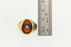 14K Yellow Gold Oval Carved Carnelian Diamond Vintage Men's Ring