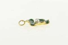 14K Yellow Gold Retro Green Enamel Pearl Blossom Flower Charm/Pendant