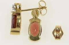 10K Yellow Gold Oval Garnet Diamond Accent Vintage Stud Earrings