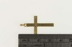 10K Yellow Gold Art Deco Pinstriped Cross Christian Faith Pendant