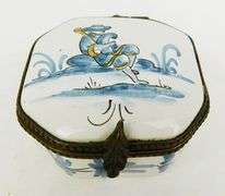Vintage Handpainted Faience Porcelain Trinket Box