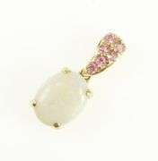 14K Yellow Gold Opal Pink Topaz Cluster Vintage Statement Pendant