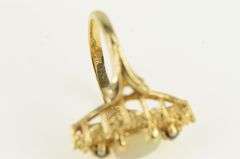 14K Yellow Gold Opal Sapphire Vintage Navette Statement Ring