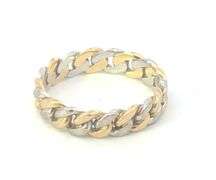 18K Yellow Gold 4.5mm Two Tone Curb Chain Statement Band Ring