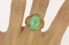 14K Yellow Gold Oval Jadeite Cabochon Vintage Statement Ring