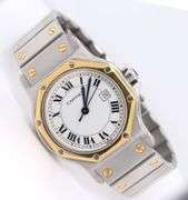 Cartier Santos Octagon Automatic White Roman Dial Watch