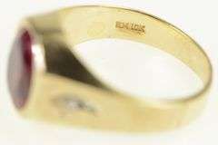 10K Yellow Gold Simulated Ruby Diamond Vintage Men's Ring