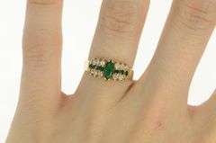 14K Yellow Gold Marquise Emerald Diamond Vintage Engagement Ring