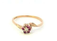 10K Yellow Gold Ruby Flower Diamond Accent Bypass Statement Ring