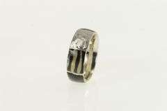 14K White Gold Zebra Enamel Textured Statement Band Ring