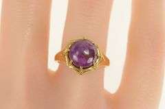 18K Yellow Gold Retro Round Star Ruby Cabochon Ornate Ring