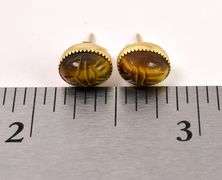 Vintage Tigers Eye Scarab Stud Earrings in 14K Yellow Gold
