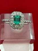 CERTIFIED BRAND NEW 14K WHITE GOLD DIAMOND AND EMERALD RING