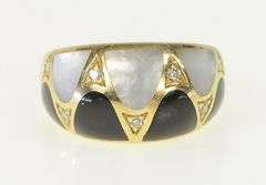14K Yellow Gold Kabana Mother of Pearl Black Onyx Domed Ring