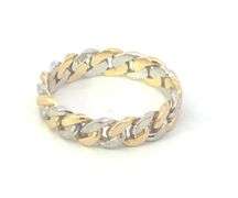 18K Yellow Gold 4.5mm Two Tone Curb Chain Statement Band Ring