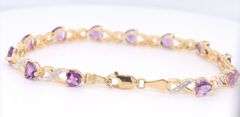 Attractive Yellow Gold Amethyst Heart and Diamond accent Bracelet