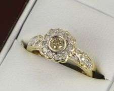 14K Yellow Gold 0.50 Ctw Diamond Flower Halo Engagement Ring